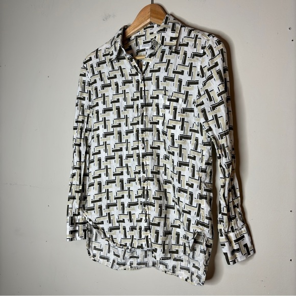 Equipment Femme White Cream Green Geometric Print Linen Button Down Shirt Size S - Picture 11 of 12